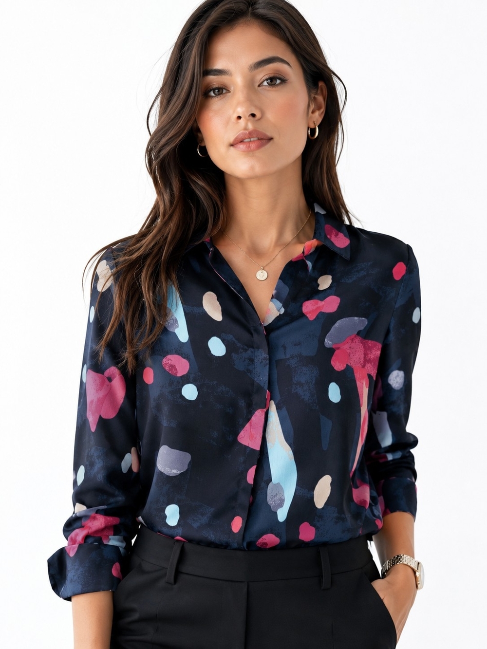 NIC+ZOE Kaleidoscope Abstract Print Blouse XS Chic Office Luxe art to wear